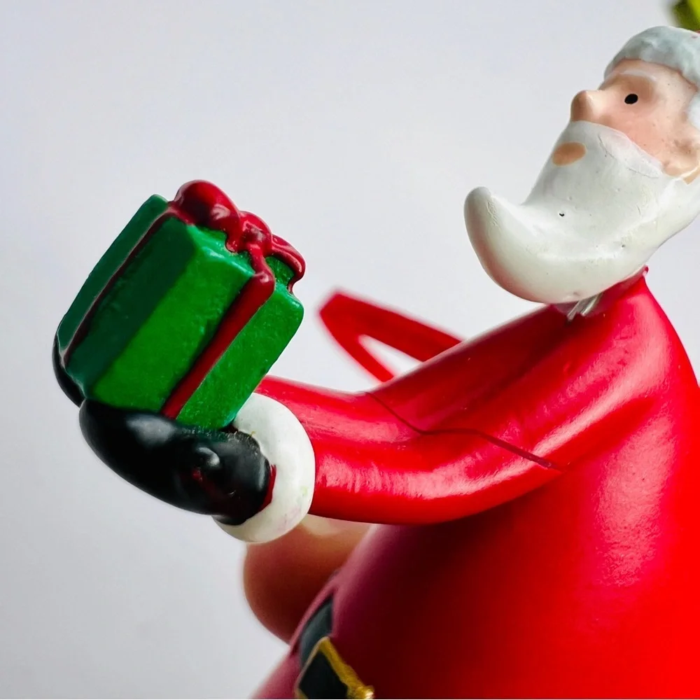 Pier One Imports 2 vintage Santa Claus Christmas ornament Holiday Wood Porcelain